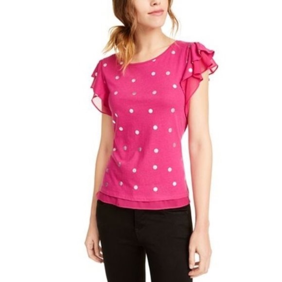 Maison Jules Foil-Dot Flutter-Sleeve Top - Picture 1 of 4
